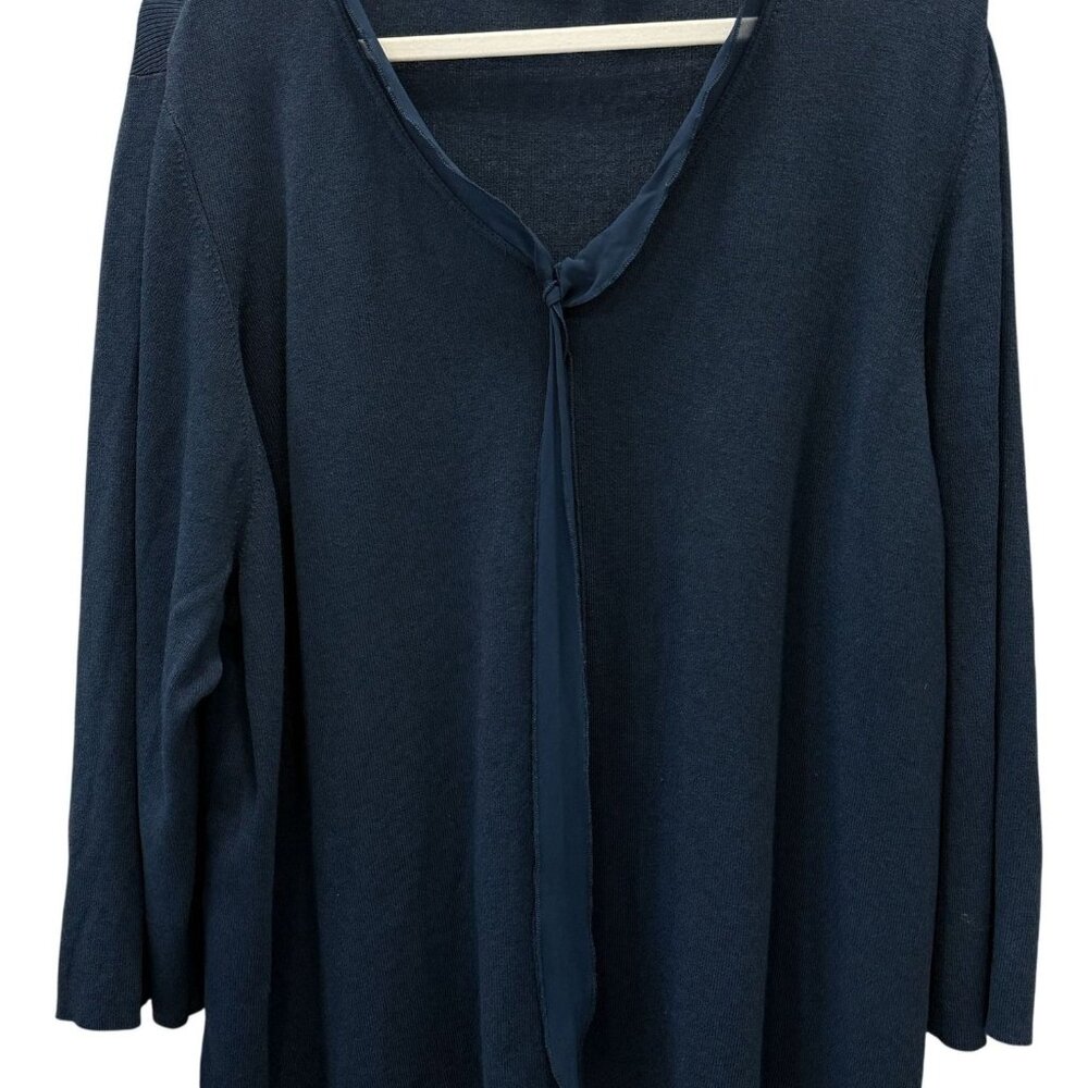 Cato Woman Blue Long Sleeve Top Tie Neck Detail Size 26/28W Professional Office